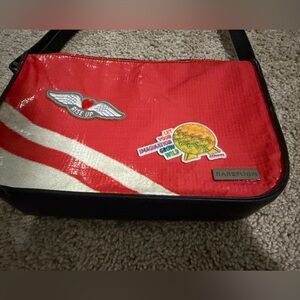 Rareform Red Off White Bag Made From Recycled Billboard with Epcot Disney Patch